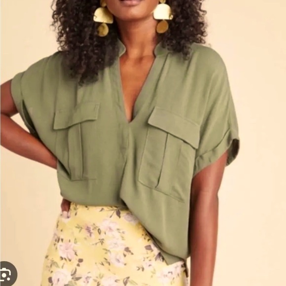 Maeve Tops - Maeve by Anthropologie Amira Utility Blouse Womens Avocado V Neck Small